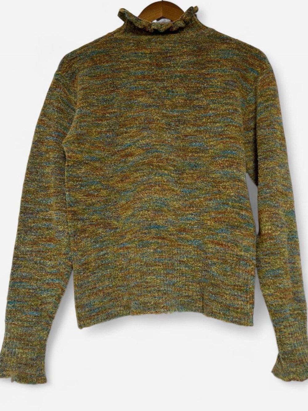 Nomadic Traders 2000s Olive Multicolor Ruffle Neck Sweater